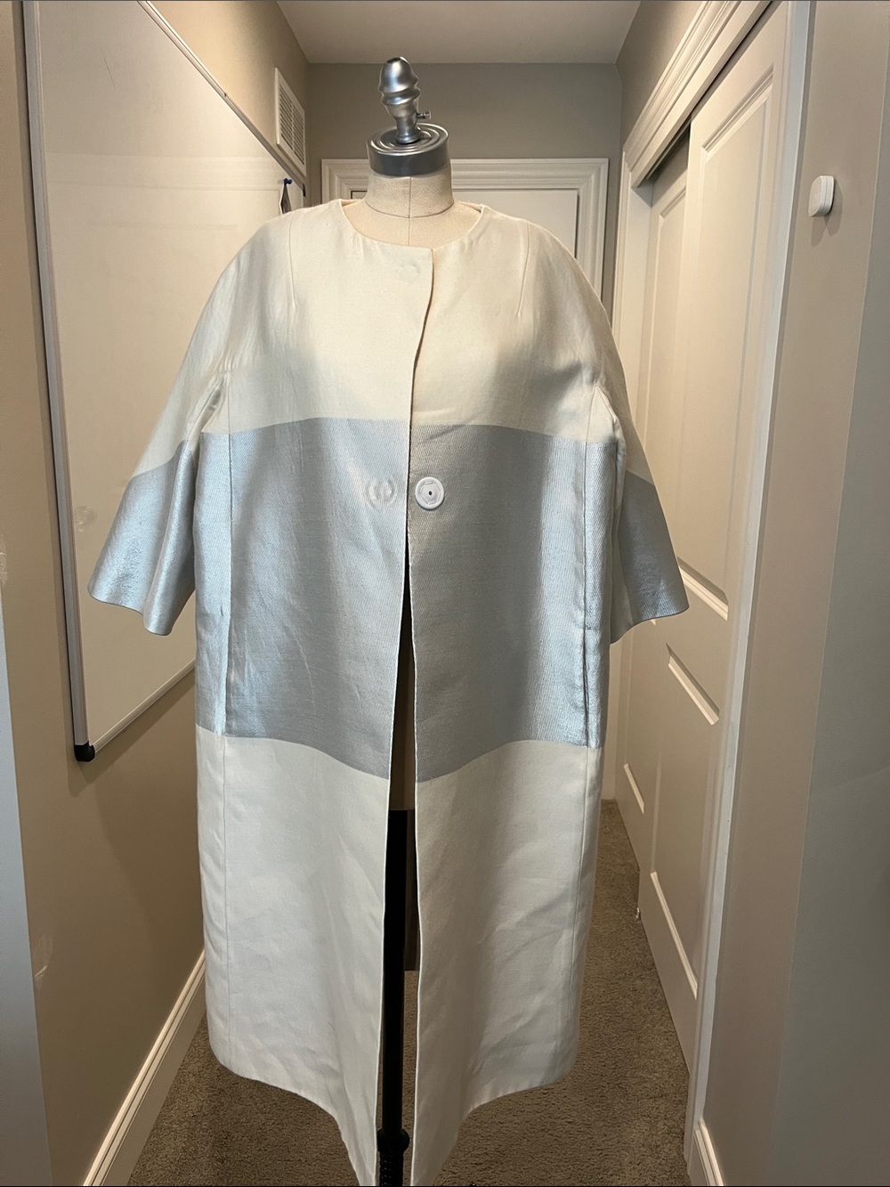 Sofie D'Hoore Cream and Silver Blocked Silk Coat